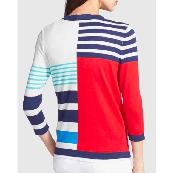 Kate Spade Ollie Stripe Cotton Cashmere Cardigan in Multi Monaco Stripe M - Picture 2 of 9
